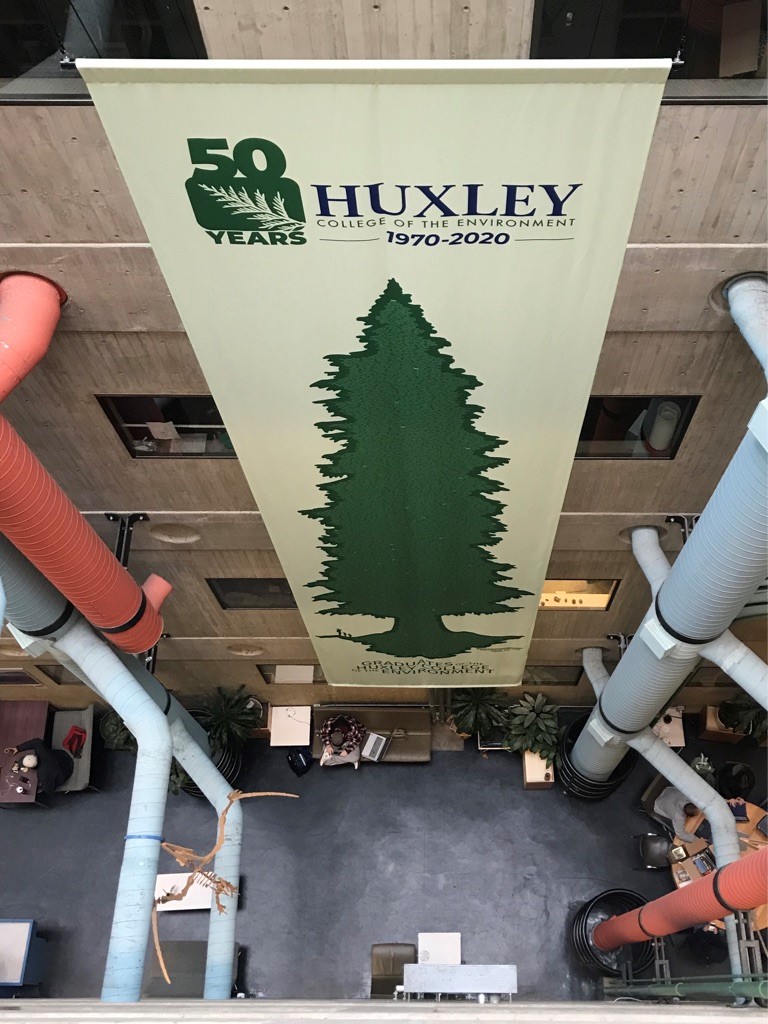 View of the Banner from the 5th floor of the Environmental Studies Center down to the 1st floor. Photo credit: Ingrid Patrick
