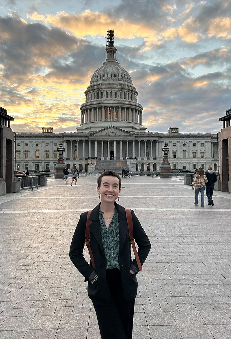 Shannon Bacon stands in front of the east entrance to the U.S. Capitol building in Washington, D.C.