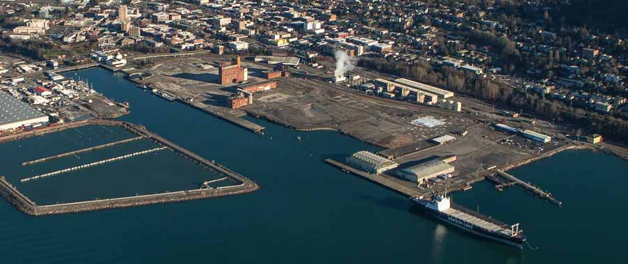 The Bellingham waterfront as viewed from the air. 